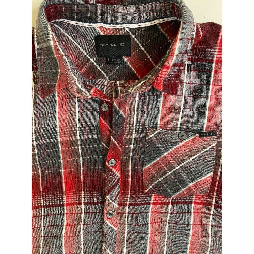 O'Neill Plaid Flannel Shirt Size L 90s Long Sleeve Grunge‎ Surf Skateboard Cali - Picture 10 of 16